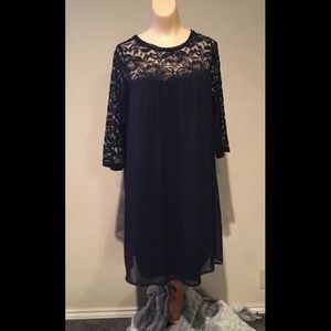 Navy Blue Woman Lace Dress